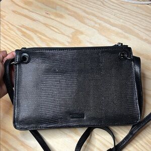 Aldo Black Textured Handbag - Faux Lizard-Skin + Grommet Strap